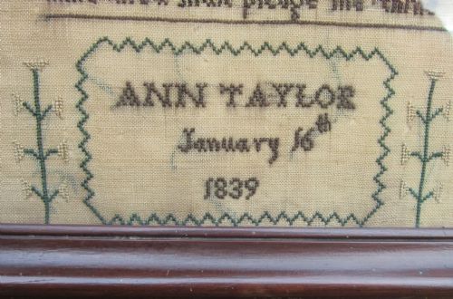 fig 2. VICTORIAN LOVERS' SAMPLER ANN TAYLOR 1839