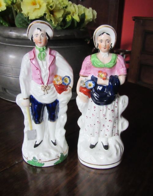 Pair of Antique Staffordshire Gardening Figures C1840
