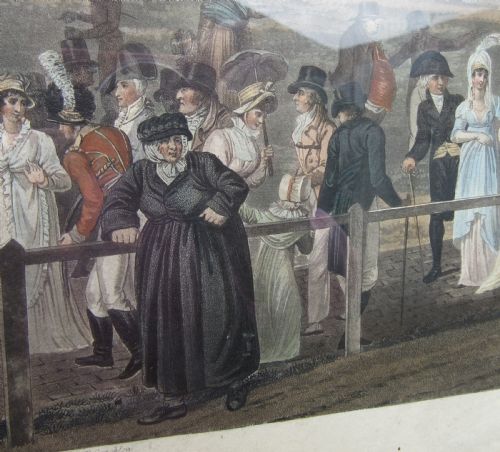 fig 2. An 1806 engraving depicting figures promenading near the Royal Pavilion in Brighton, set within a wide brown timber frame with a gilded inner rim.