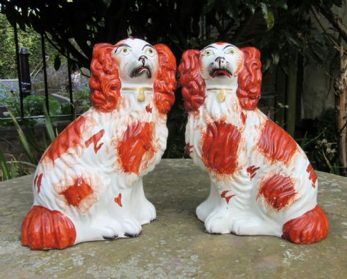 Good Pair of Red & White Staffordshire Dogs C1860