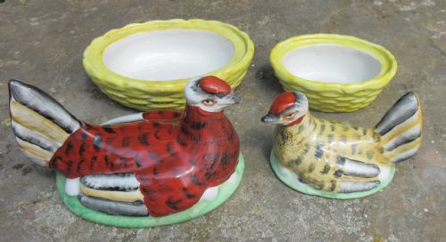 fig 2. TWO ANTIQUE STAFFORDSHIRE HENS ON NESTS c1880