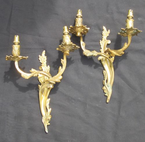 PAIR ANTIQUE ORMOLU GILT METAL WALL LIGHTS