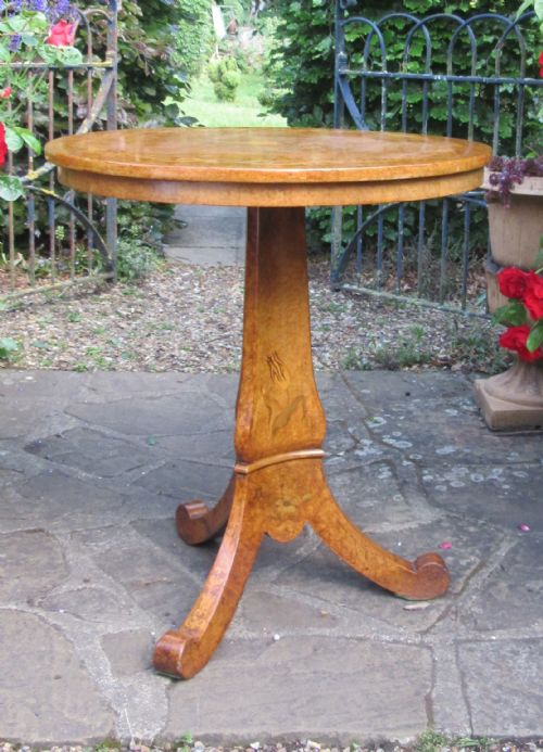 FINE INLAID BURR WALNUT TRIPOD LAMP TABLE C1840 - ADDITIONAL PHOTO 4