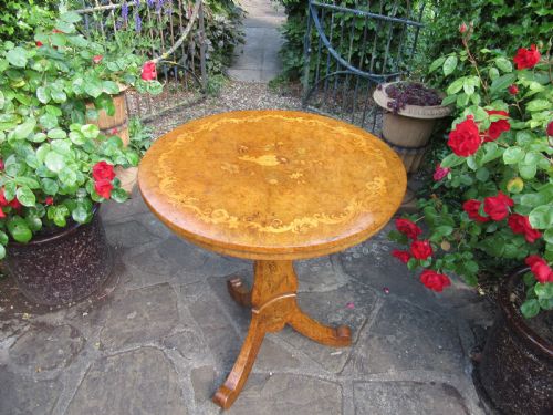 FINE INLAID BURR WALNUT TRIPOD LAMP TABLE C1840 - ADDITIONAL PHOTO 5