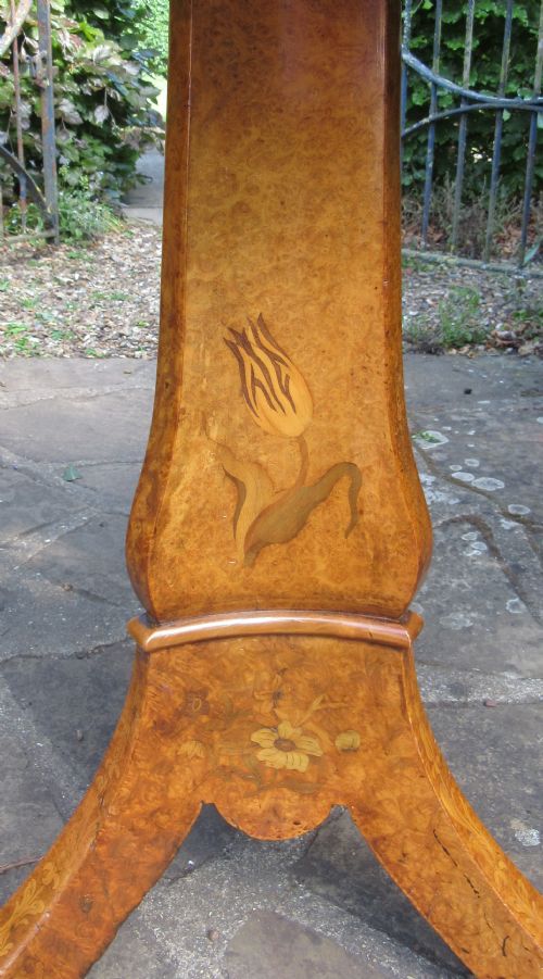 FINE INLAID BURR WALNUT TRIPOD LAMP TABLE C1840 - ADDITIONAL PHOTO 6