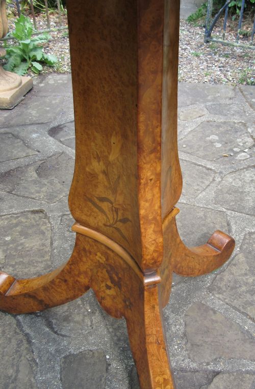 FINE INLAID BURR WALNUT TRIPOD LAMP TABLE C1840 - ADDITIONAL PHOTO 8