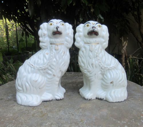 Good Pair White & Gilt Staffordshire Dogs C1860