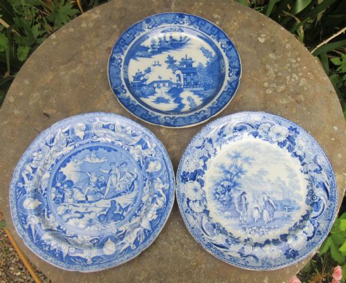 fig 1. SIX ENGLISH BLUE & WHITE POTTERY PLATES 1800-1840
