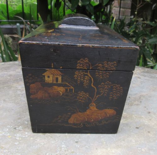 REGENCY CHINOISERIE DECORATED TEA CADDY C1830 - ADDITIONAL PHOTO 5