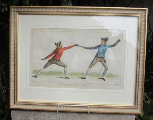 Coloured Ryland Engraving of Fencing Duel 1763