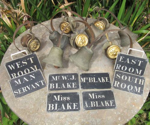 Rare Set 5 Servants' Bells with Name Plates C1840