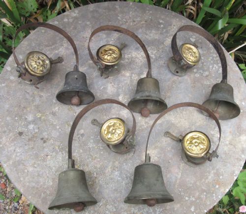 fig 1. RARE SET 5 SERVANTS' BELLS WITH NAME PLATES c1840