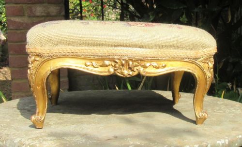 fig 1. COUNTRY HOUSE CARVED GILT WOOD FOOT STOOL c1860
