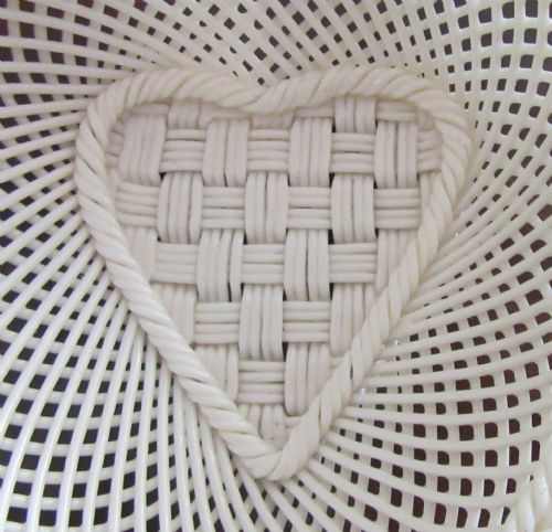 fig 1. BELLEEK PORCELAIN 4 STRAND HEART BASKET