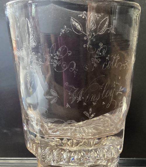 fig 1. NAIVE ENGRAVED GLASS BEES WING RACEHORSE c1840