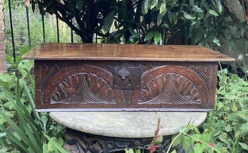 17th Century Carved Oak Bible Box
