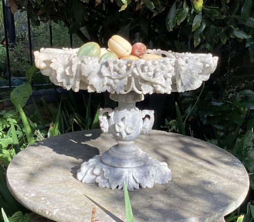 19thc Italian Carved Alabaster Centrepiece with Stone Fruit