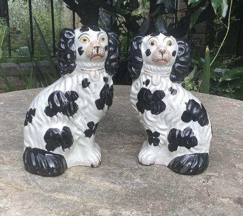 Pair Small Black & White Staffordshire Dogs No6 C1860