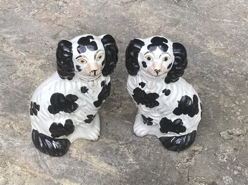 fig 1. PAIR SMALL BLACK & WHITE STAFFORDSHIRE DOGS No6 c1860