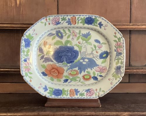 fig 1. A pair of octagonal Regency period Masons ironstone serving platters decorated with polychrome chinoiserie floral patterns.