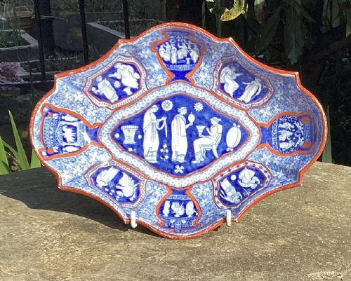 fig 1. EARLY SPODE BLUE & WHITE GREEK PATTERN DISH c1820
