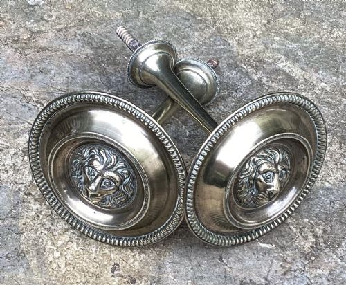 PAIR GEORGIAN BRASS LION CURTAIN TIE BACKS - ADDITIONAL PHOTO 3