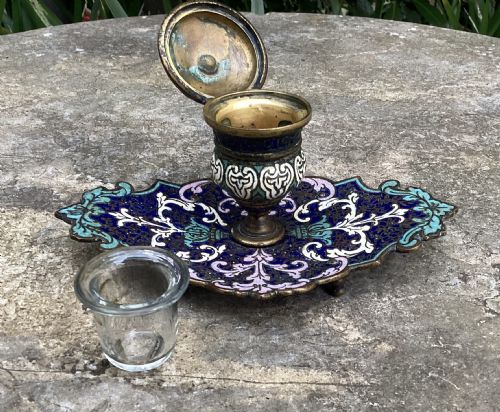 FRENCH CHAMPLEVE ENAMEL INK STAND PARIS MAKER - ADDITIONAL PHOTO 1