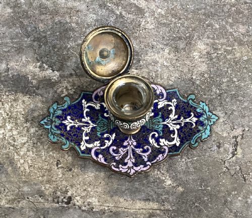 FRENCH CHAMPLEVE ENAMEL INK STAND PARIS MAKER - ADDITIONAL PHOTO 2