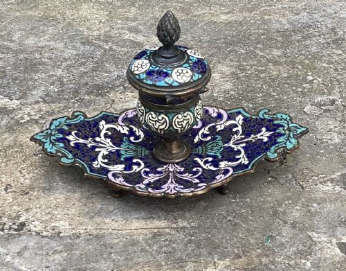 FRENCH CHAMPLEVE ENAMEL INK STAND PARIS MAKER - ADDITIONAL PHOTO 5