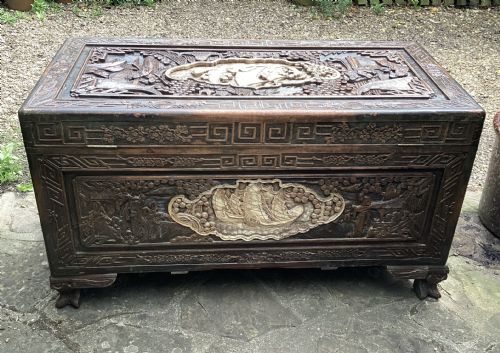 ORIENTAL CARVED CAMPHOR WOOD TRUNK C1910 - ADDITIONAL PHOTO 7