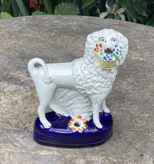 RARE STAFFORDSHIRE DOG WITH BASKET QUILL HOLDER C1860 - ADDITIONAL PHOTO 3