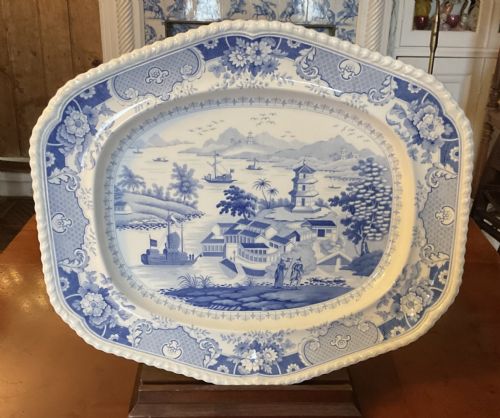 fig 1. GEORGIAN BLUE & WHITE RIDGWAY INDIA TEMPLE DINNER SERVICE c1820