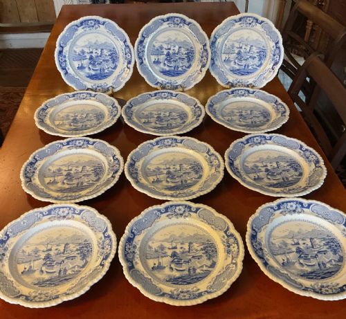 fig 2. GEORGIAN BLUE & WHITE RIDGWAY INDIA TEMPLE DINNER SERVICE c1820