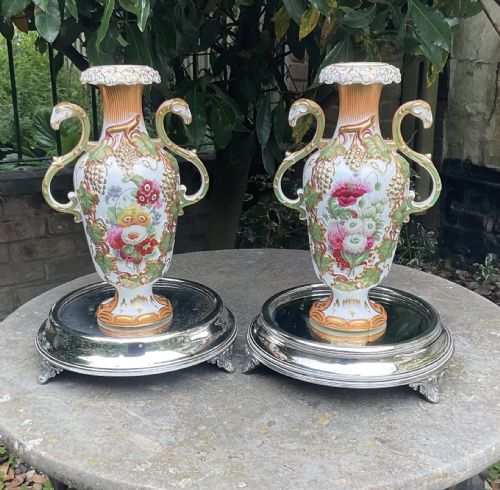 PAIR MIRRORED SILVER PLATED TABLE STANDS C1890 - ADDITIONAL PHOTO 3