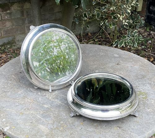 PAIR MIRRORED SILVER PLATED TABLE STANDS C1890 - ADDITIONAL PHOTO 4