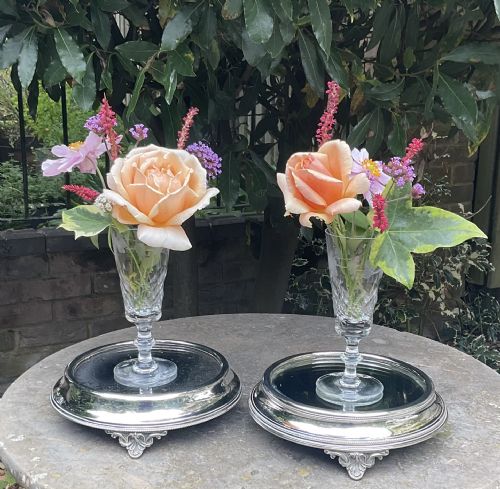 PAIR MIRRORED SILVER PLATED TABLE STANDS C1890 - ADDITIONAL PHOTO 5