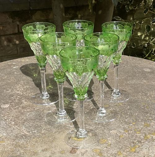 Set of Six Cut and Engraved Wine Glasses C1920