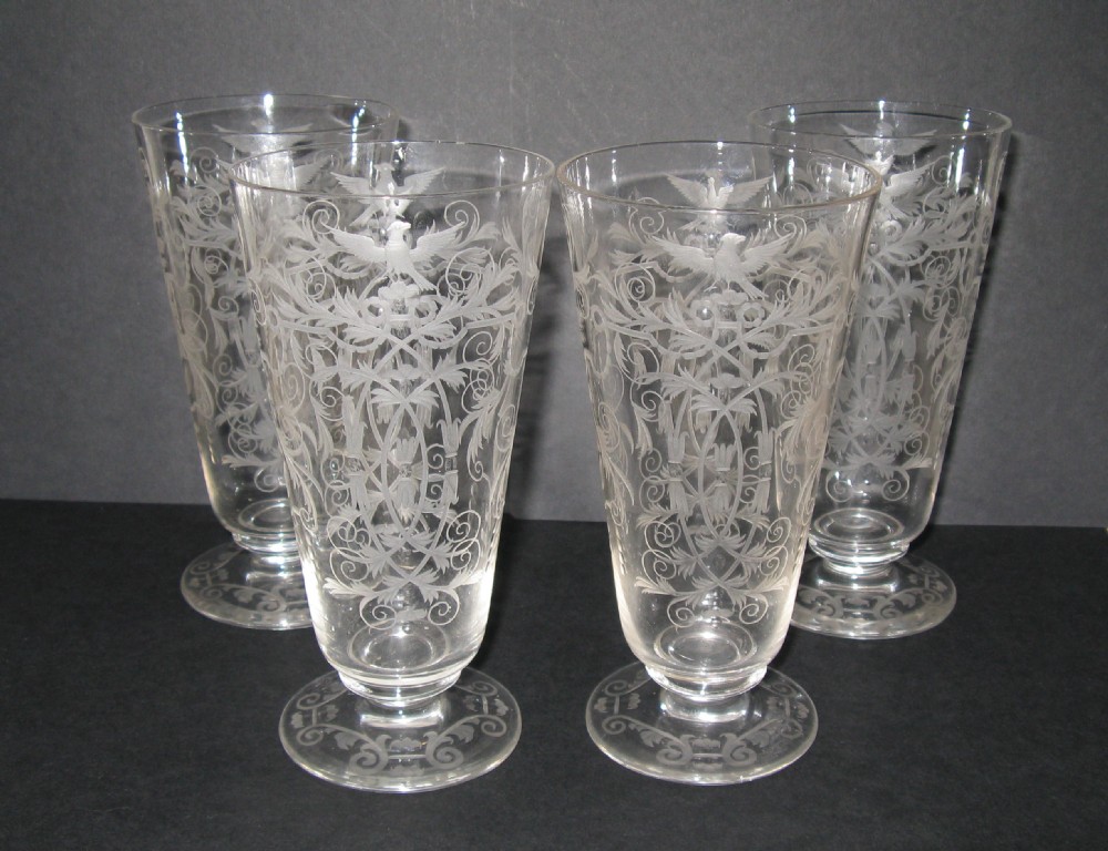 SET OF FOUR FINELY ETCHED VICTORIAN GLASSES c1880