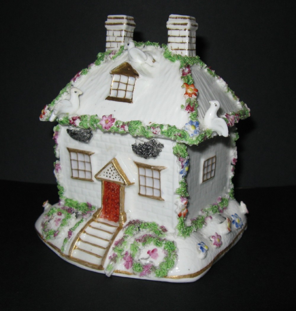 PASTILLE BURNER - FINE PORCELAIN COTTAGE WITH DOVES c1850