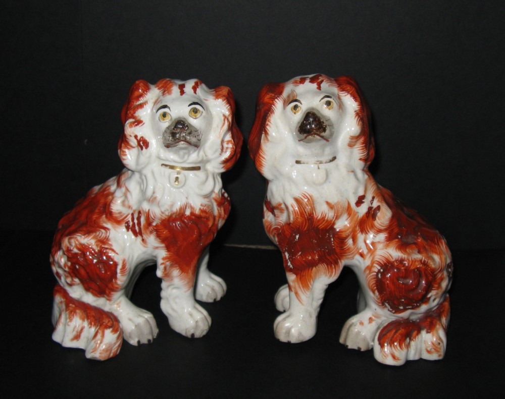 PAIR OF STAFFORDSHIRE RED & WHITE CHINA DOGS c1840