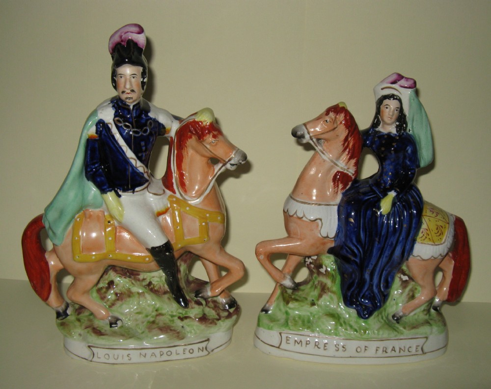 FINE PAIR OF ANTIQUE STAFFORDSHIRE FIGURES of LOUIS NAPOLEON & THE EMPRESS OF FRANCE c1860