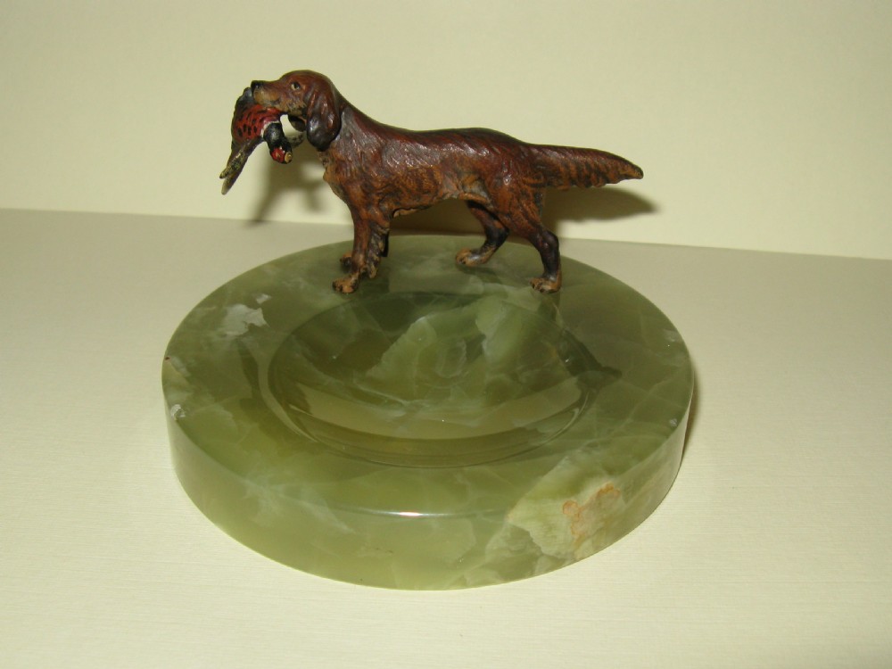 VIENNA COLD-PAINTED BRONZE RETRIEVER WITH PHEASANT ASH TRAY c1920