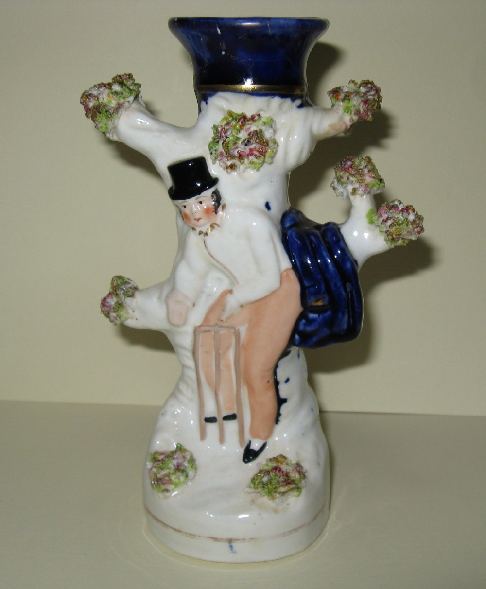 RARE STAFFORDSHIRE CRICKETER SPILL VASE - THE WICKET KEEPER c1860