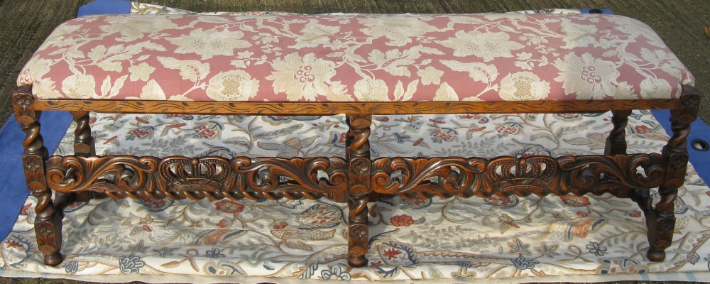 WINDOW SEAT JACOBEAN STYLE CARVED WALNUT c1920