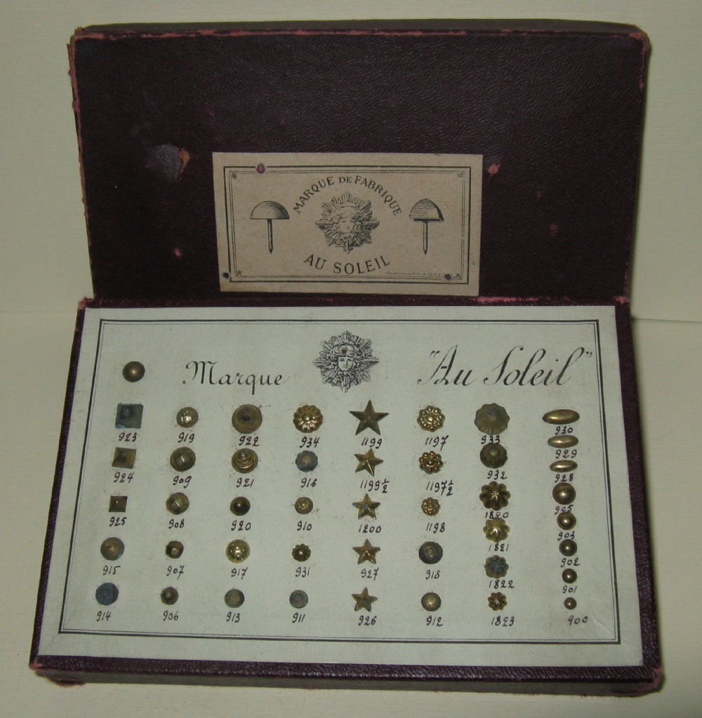 RARE TRAVELLER'S DISPLAY SAMPLES OF FRENCH UPHOLSTERY NAILS c1900