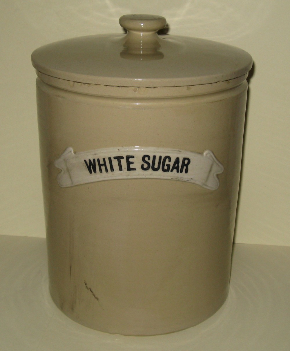 LARGE DENBY HOUSEKEEPER'S 'WHITE SUGAR' STORAGE JAR c1900