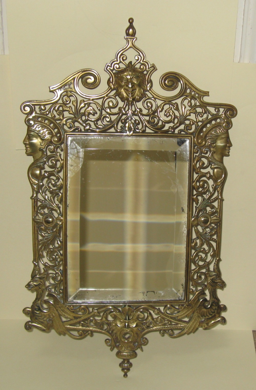 WILLIAM TONKS & SON PIERCED BRASS HANGING MIRROR - DESIGN REGISTRATION 1880