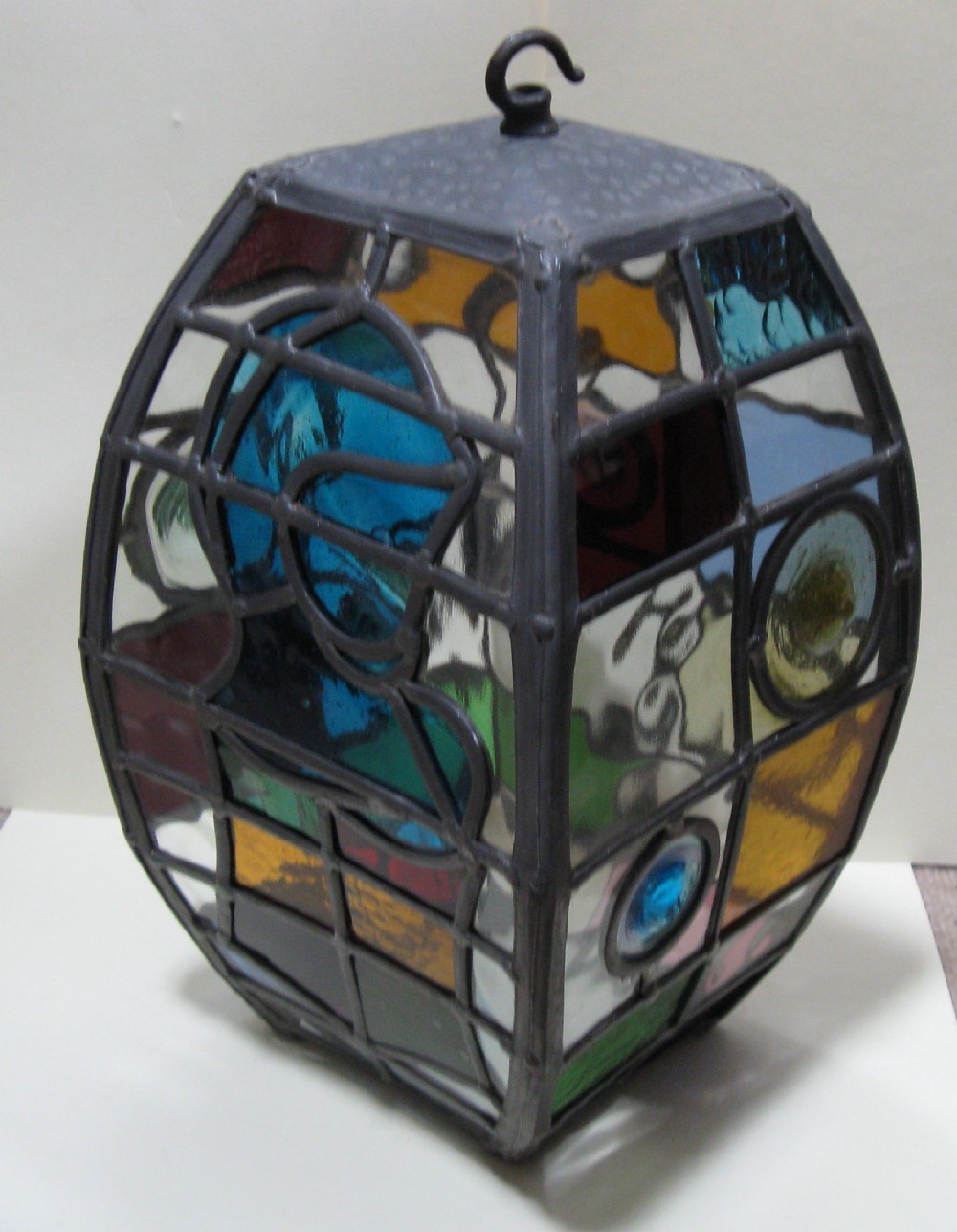 1920s STAINED GLASS HANGING LANTERN