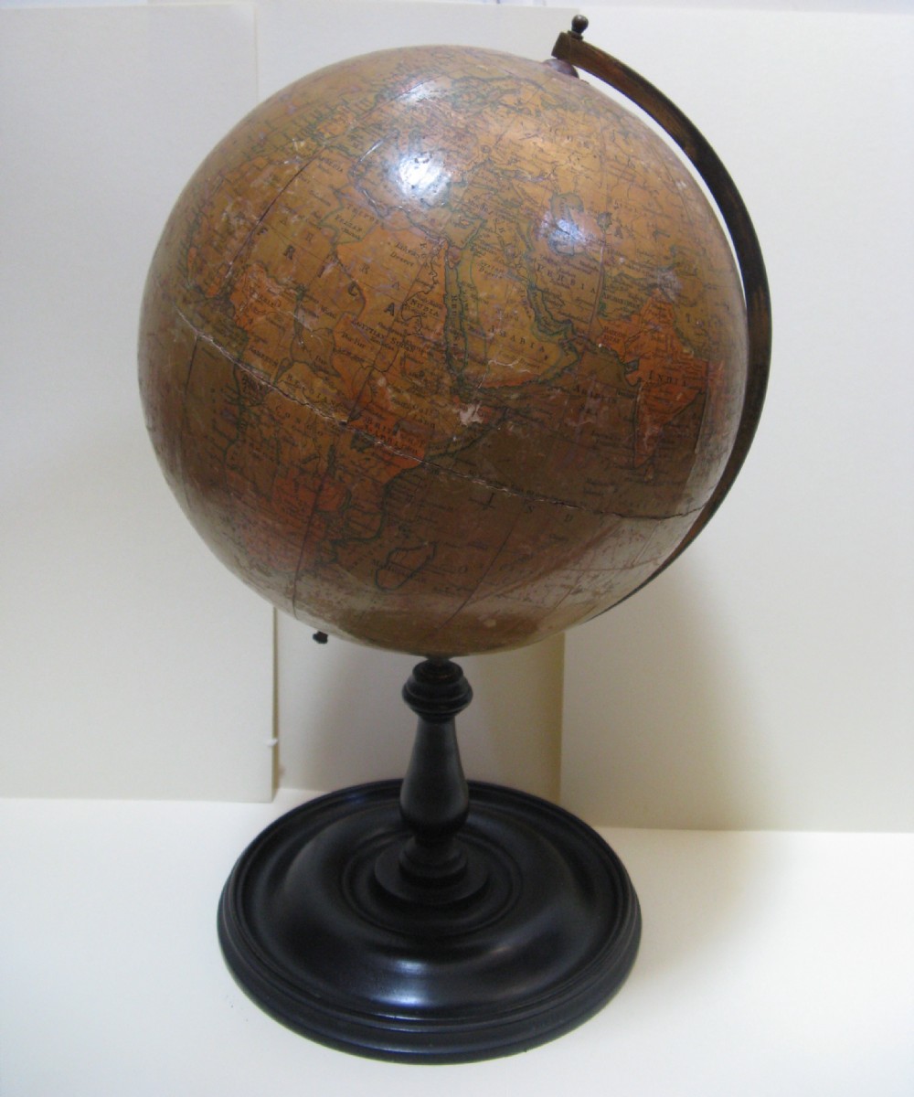 PHILIP'S 9 INCH TERRESTRIAL GLOBE on TURNED WOOD STAND c1920