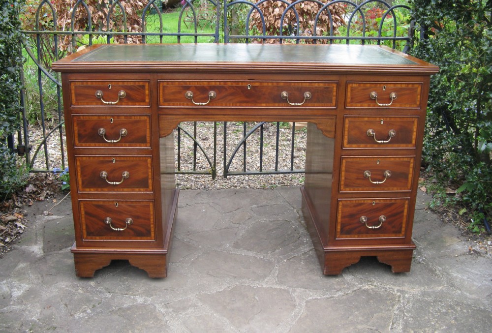 EDWARDIAN INLAID MAHOGANY PEDESTAL DESK c1910